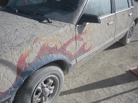 Flames and cracked playa